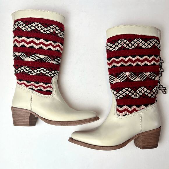 Cobra Society Handmade Alcazar Leather Wool Western Cowboy Boots Cream Red Sz 36 - Picture 4 of 12